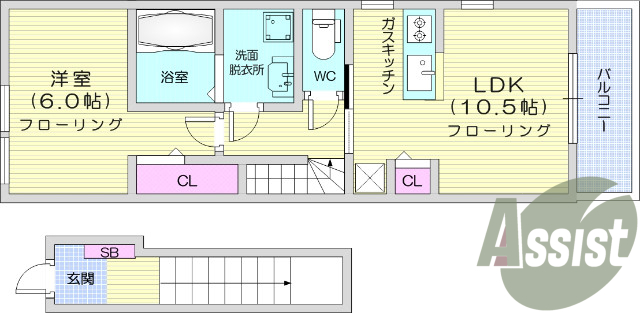 1LDK、エアコン、バストイレ別、モニターインターホン
