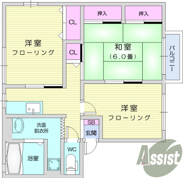 3Ｋ、シューズボックス、エアコン、独立洗面台。