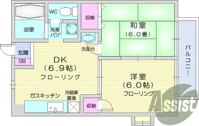 2DK・バス、トイレ別・角部屋・追い焚き機能