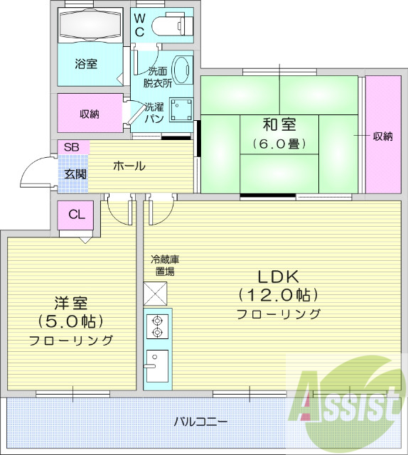2LDK、独立洗面台、追い炊き、3口コンロ