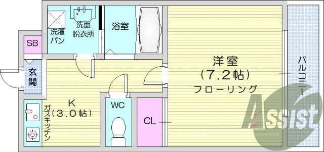 1Ｋ、南向き、バストイレ別、ネット無料、家具家電付き