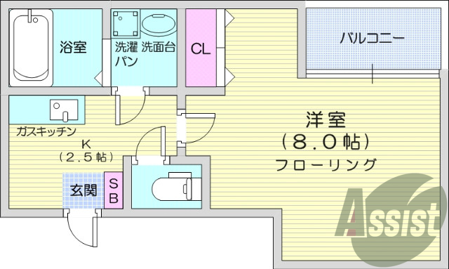 1K、バストイレ別、モニター付きインターホン