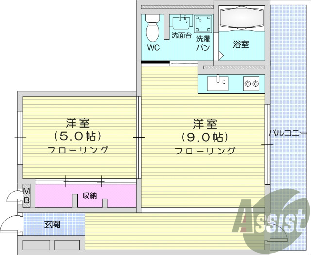 1LDK、ペット相談可、バストイレ別、インターネット無料