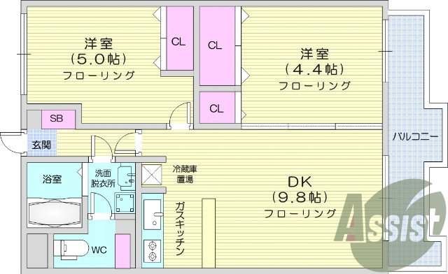 2DK、エアコン、インターホン、ウォシュレット機能