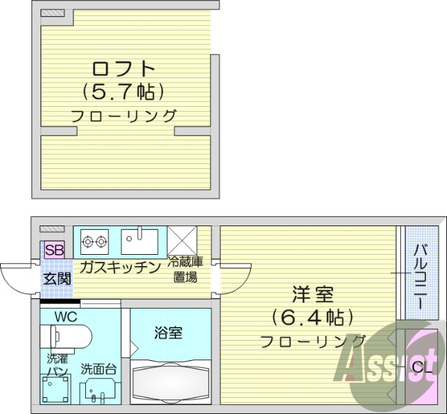 1K、ロフト付、デザイナーズ、ネット無料、角部屋