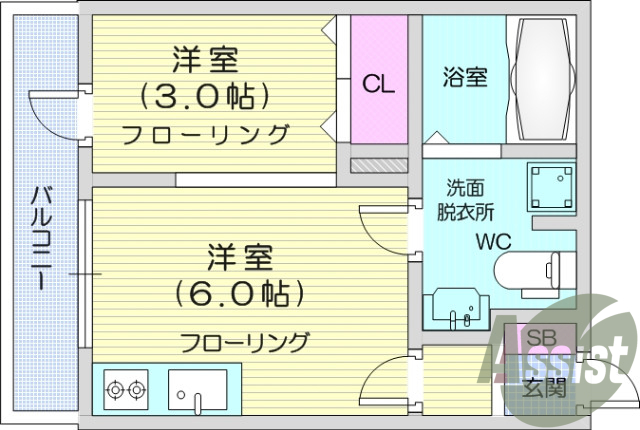 写真は別室です。ワンルーム、モニター付きインターホン