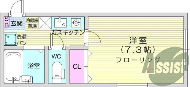 1K、エアコン、モニター付きインターホン