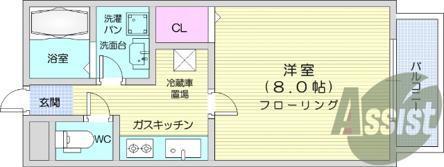 1K、エアコン、モニター付きインターホン