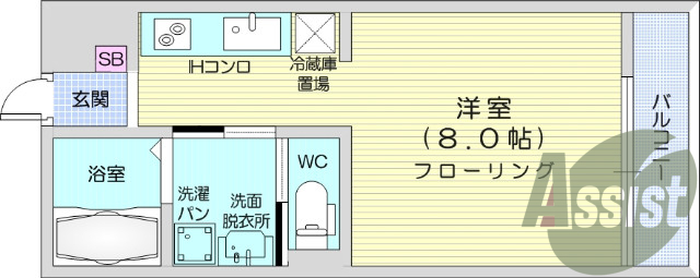 1R、プライベートテラス、追い焚き、浴室乾燥