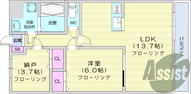 １ＬＤＫ、ウォークインクローゼット、シャンプードレッサー