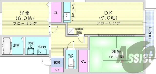 ２DK、風呂トイレ別、シャワートイレ、バルコニー