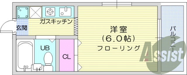 1K、ユニットバス、フローリング、エアコン、クローゼット