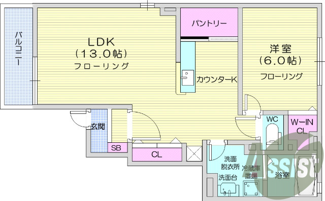 １LDK、角部屋、バス・トイレ別、追い炊き機能付。