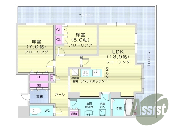 2LDK、仙台駅近、二重オートロック、浴室乾燥機付き