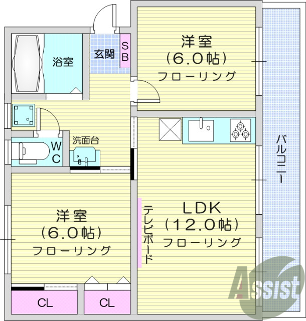 2LDK、ペット相談可、独立洗面台、システムキッチン