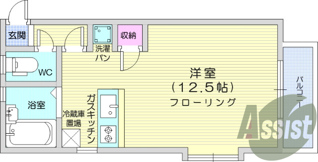 １R、カウンターキッチン、南向き、ロフト付き