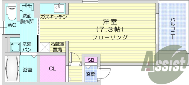 1K、ウォークインクローゼット、オートバス、物置、浴室乾燥機