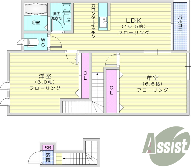 2LDK、都市ガス、インターネット使用料無料