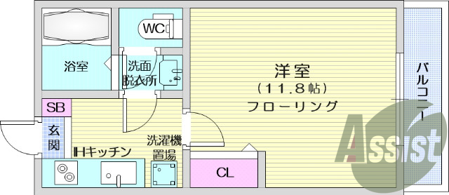 1Ｋ、フローリング、バストイレ別、独立洗面