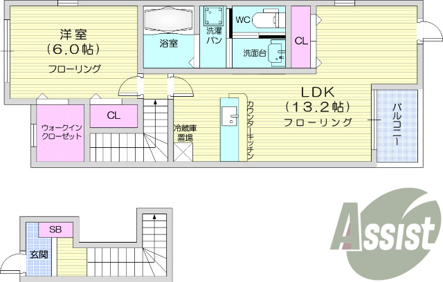 1LDK、追い焚き、カウンターキッチン、複層ガラス