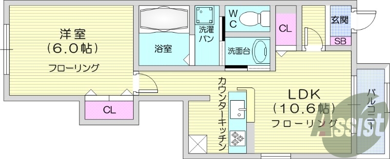 1LDK、追い焚き、カウンターキッチン、複層ガラス