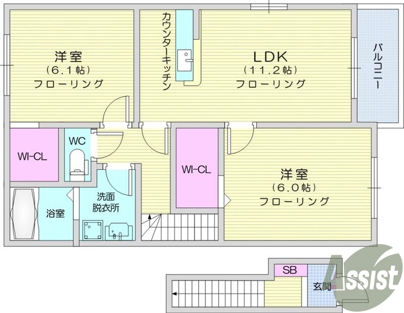 ２LDK、温水洗浄便座、浴室乾燥機、モニターインターホン