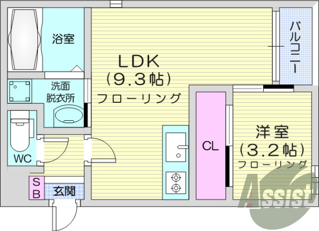 1ＬＤＫ、浴室ＴＶ、浴室乾燥、システムキッチン、オートロック