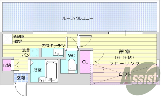 1K・ロフト・ルーフバルコニー・ウォシュレット