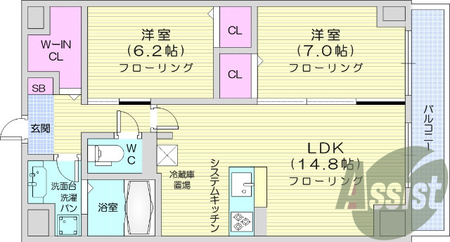 2LDK、オートロック、インターネット無料