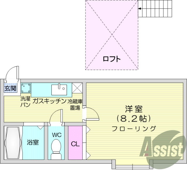 1*、ロフト、バス・トイレ別、エアコン有り