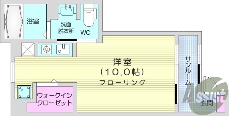１K、追い焚き機能、浴室乾燥機、システムキッチン