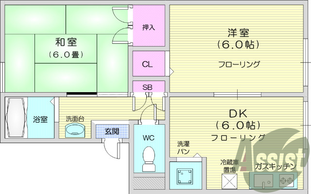 2DK、小型犬・猫飼育可能、インターネット無料、地デジ対応