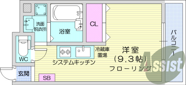 １R、システムキッチン、シャンドレ、TVモニターホン