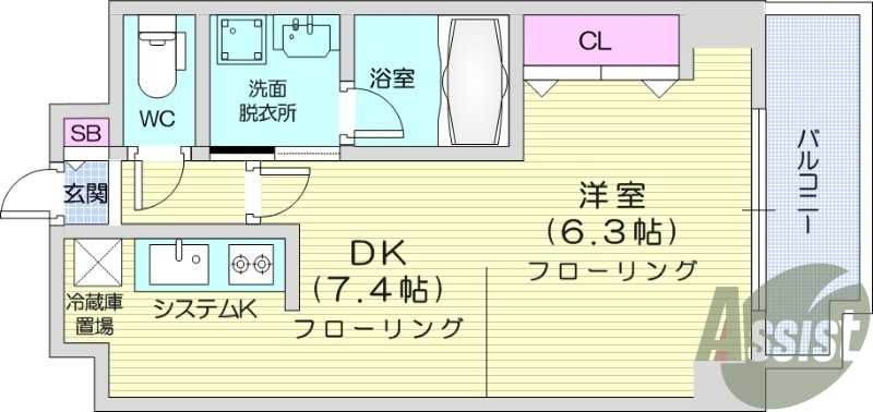 1DK、オートロック、システムキッチン、バストイレ別