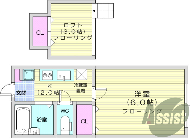 1Ｋ，ロフト付き、ウォッシュレット、モニター付インターホン