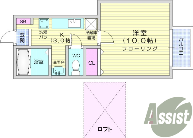 1K、エアコン、バストイレ別、インターホン