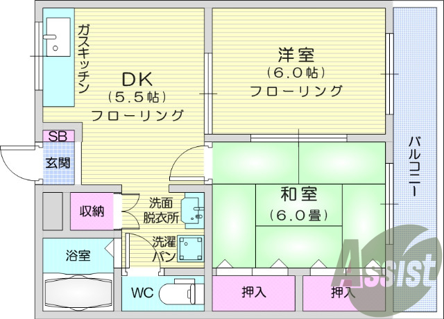 2ＤＫ、エアコン、室内洗濯機置き場、トイレ浴室別、収納
