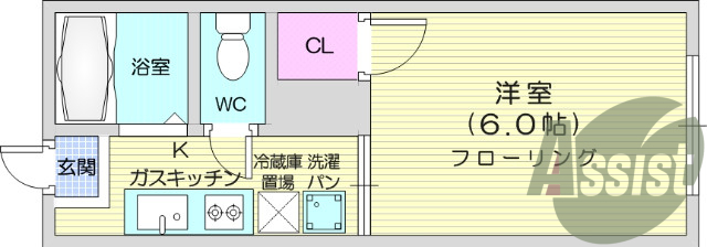 1K、バストイレ別、室内洗濯機置場、収納スペース