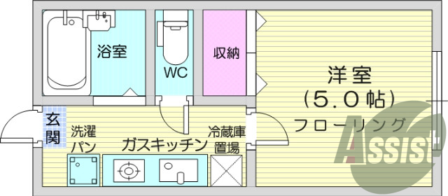 1K、B・Ｔ別、フローリング、室内洗濯機置場