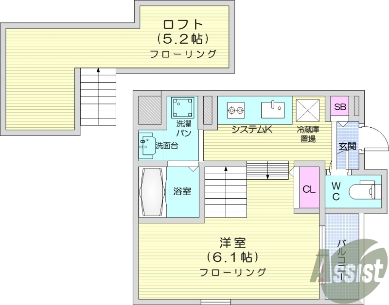 1R、ロフト、浴室TV、浴室乾燥、オートロック、ネット無料