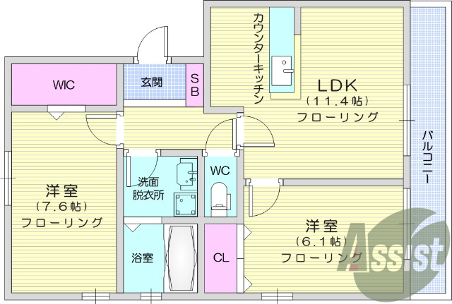 2LDK・ウォークインクローゼット・フローリング