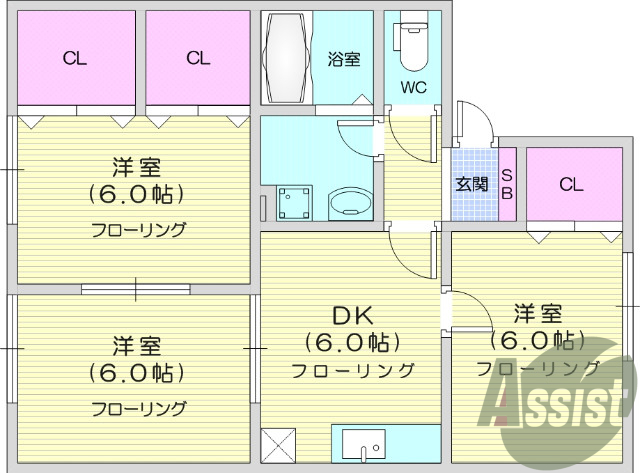 3DK、インターネット無料、追い焚き機能付き