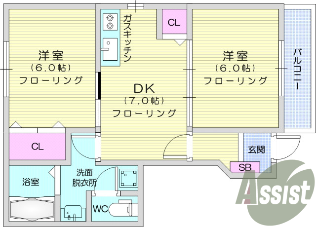2ＤＫ、バルコニー、クローゼット、シューズボックス
