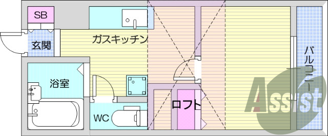 1K、ロフト付、ウェシュレット付き、陽当たり良好