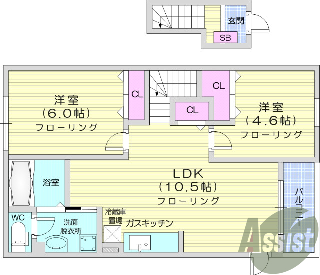 ２LDK、エアコン、モニター付きインターホン