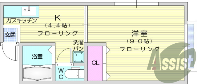 １K、バストイレ別、エアコン、インターホン