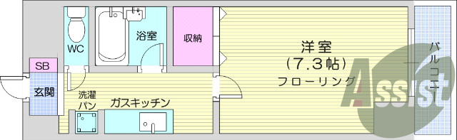 1K、バストイレ別、室内洗濯機置き場、エアコン