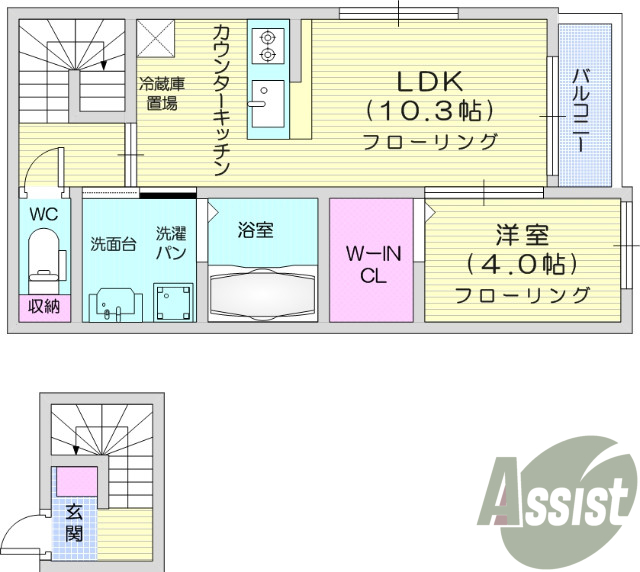 1LDK、バス・トイレ別、浴室乾燥機、追い焚き機能
