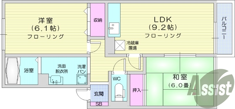 2ＤＫ、バス・トイレ別、追い焚き機能、室内物干し