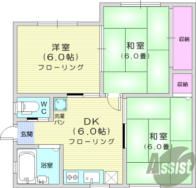 ３DK、都市ガス、駐車場代込、南向き、インターネット接続可